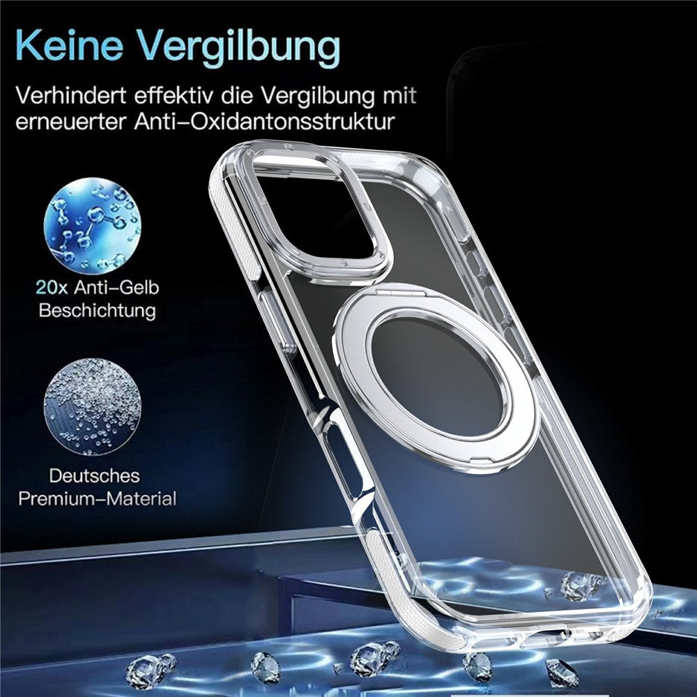 Til iPhone 17 Magnetisk Cover Drejelig Ring Stander Dobbeltfarvet Akryl + TPU Gennemsigtigt Telefoncover