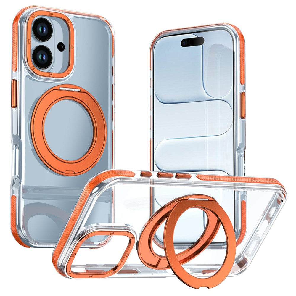 Til iPhone 17 Magnetisk Cover Drejelig Ring Stander Dobbeltfarvet Akryl + TPU Gennemsigtigt Telefoncover
