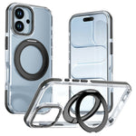 Til iPhone 17 Magnetisk Cover Drejelig Ring Stander Dobbeltfarvet Akryl + TPU Gennemsigtigt Telefoncover