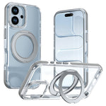Til iPhone 17 Magnetisk Cover Drejelig Ring Stander Dobbeltfarvet Akryl + TPU Gennemsigtigt Telefoncover