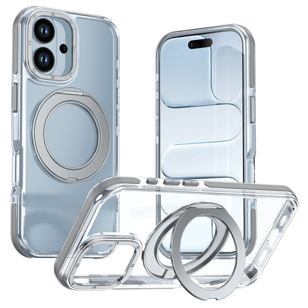 Til iPhone 17 Magnetisk Cover Drejelig Ring Stander Dobbeltfarvet Akryl + TPU Gennemsigtigt Telefoncover