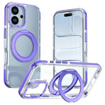 Til iPhone 17 Magnetisk Cover Drejelig Ring Stander Dobbeltfarvet Akryl + TPU Gennemsigtigt Telefoncover