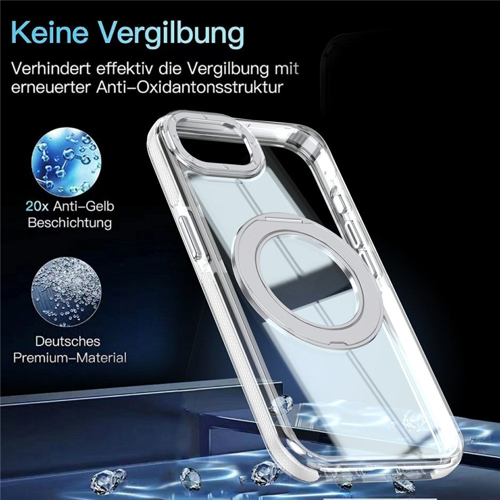 For iPhone 16th / 17th Magnetic Case Rotating Ring Kickstand Dual Color Acrylic + TPU Clear Phone Cover