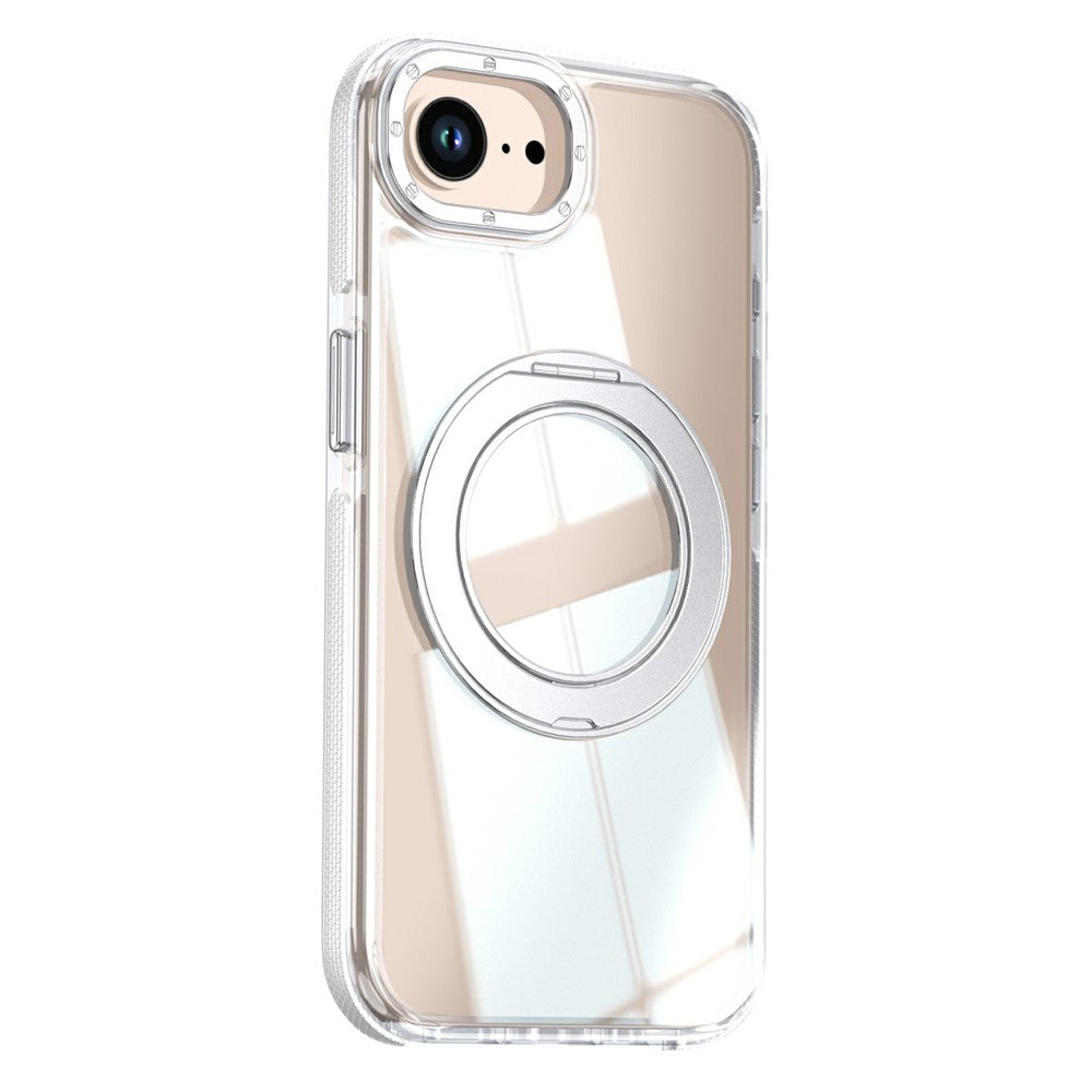For iPhone 16th / 17th Magnetic Case Rotating Ring Kickstand Dual Color Acrylic + TPU Clear Phone Cover