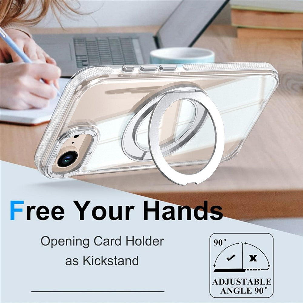 For iPhone 16th / 17th Magnetic Case Rotating Ring Kickstand Dual Color Acrylic + TPU Clear Phone Cover