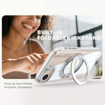 For iPhone 16th / 17th Magnetic Case Rotating Ring Kickstand Dual Color Acrylic + TPU Clear Phone Cover