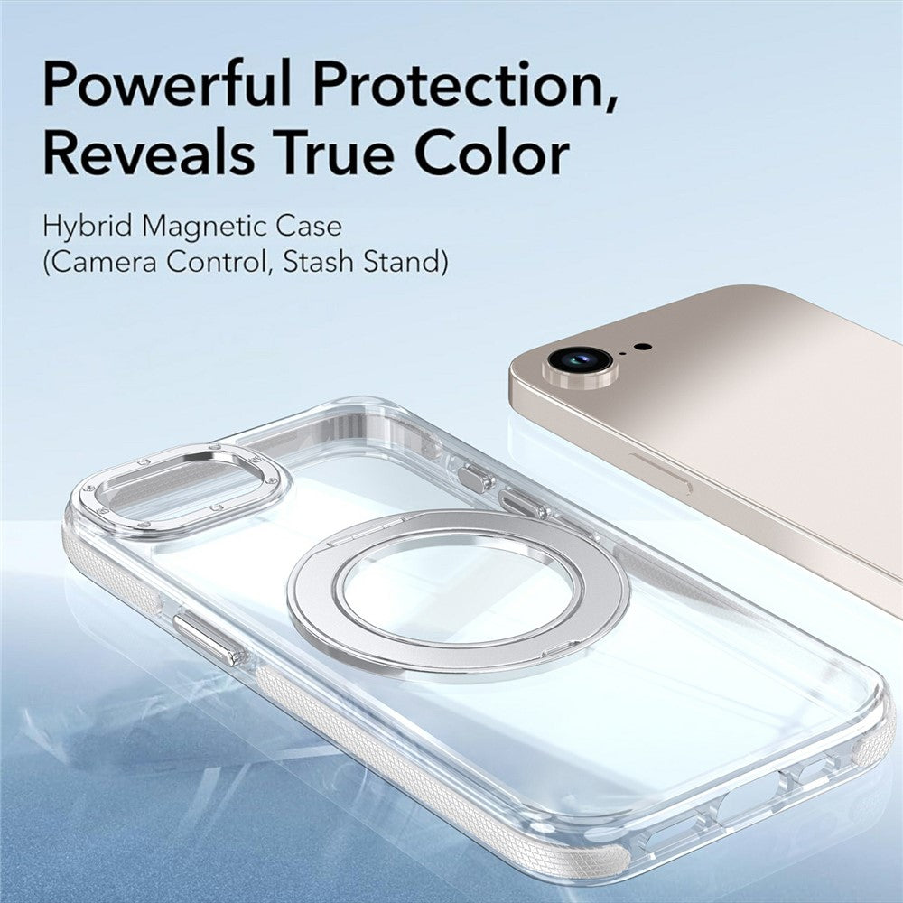 For iPhone 16th / 17th Magnetic Case Rotating Ring Kickstand Dual Color Acrylic + TPU Clear Phone Cover