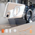 For iPhone 16th / 17th Magnetic Case Rotating Ring Kickstand Dual Color Acrylic + TPU Clear Phone Cover