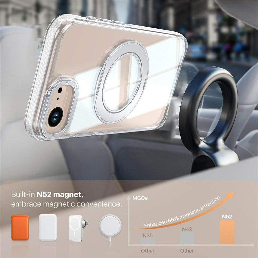 For iPhone 16th / 17th Magnetic Case Rotating Ring Kickstand Dual Color Acrylic + TPU Clear Phone Cover