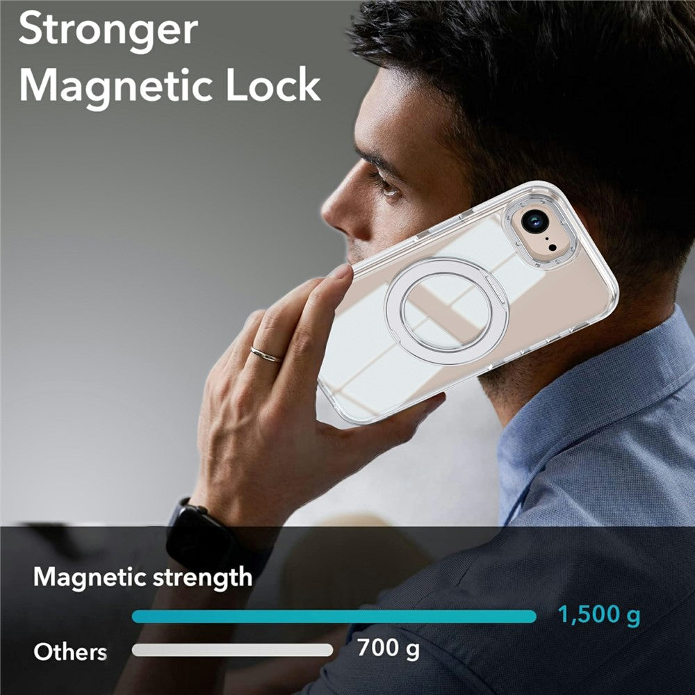 For iPhone 16th / 17th Magnetic Case Rotating Ring Kickstand Dual Color Acrylic + TPU Clear Phone Cover