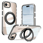 For iPhone 16th / 17th Magnetic Case Rotating Ring Kickstand Dual Color Acrylic + TPU Clear Phone Cover