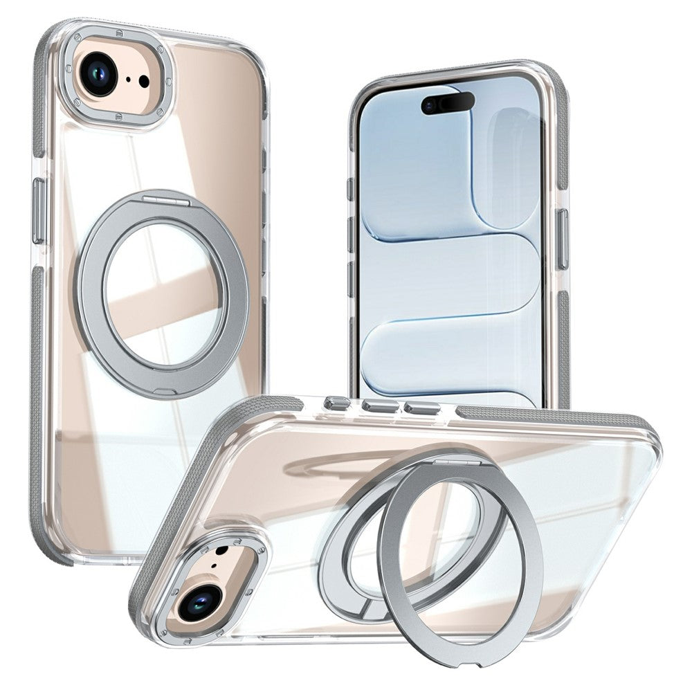 For iPhone 16th / 17th Magnetic Case Rotating Ring Kickstand Dual Color Acrylic + TPU Clear Phone Cover