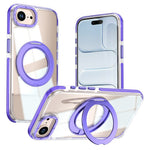 For iPhone 16th / 17th Magnetic Case Rotating Ring Kickstand Dual Color Acrylic + TPU Clear Phone Cover