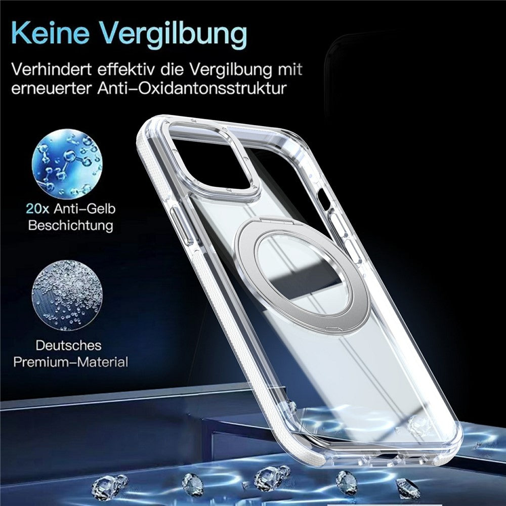 Til iPhone 12 / 12 Pro Magnetisk Cover Roterende Ring Støtteben Dual Farve Akryl + TPU Gennemsigtig Telefoncover