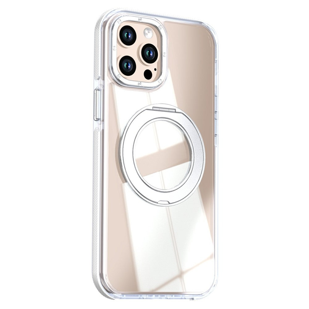 Til iPhone 12 / 12 Pro Magnetisk Cover Roterende Ring Støtteben Dual Farve Akryl + TPU Gennemsigtig Telefoncover