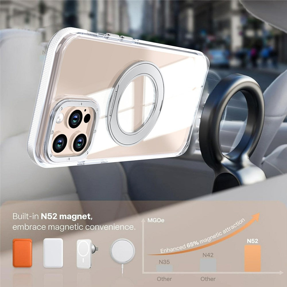 Til iPhone 12 / 12 Pro Magnetisk Cover Roterende Ring Støtteben Dual Farve Akryl + TPU Gennemsigtig Telefoncover
