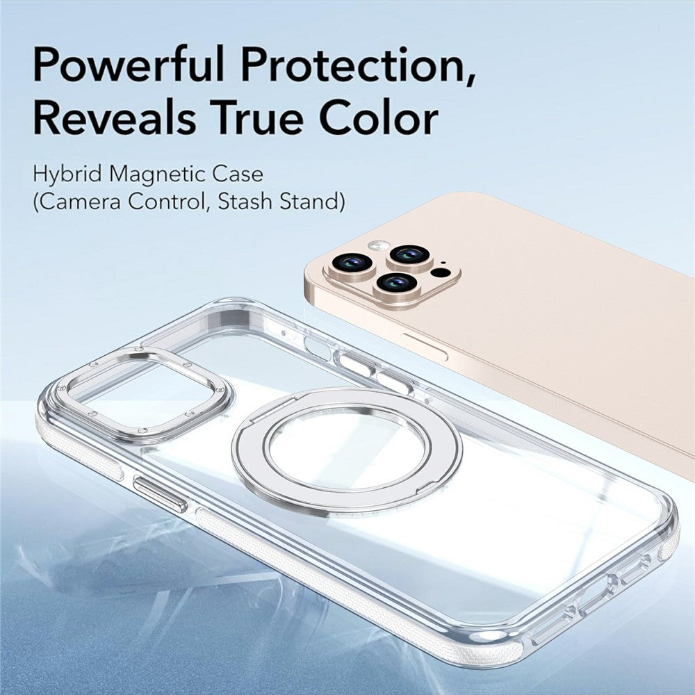 Til iPhone 12 Pro Max Magnetisk Cover Roterende Ring Kickstand Dobbeltfarvet Akryl + TPU Klart Telefoncover