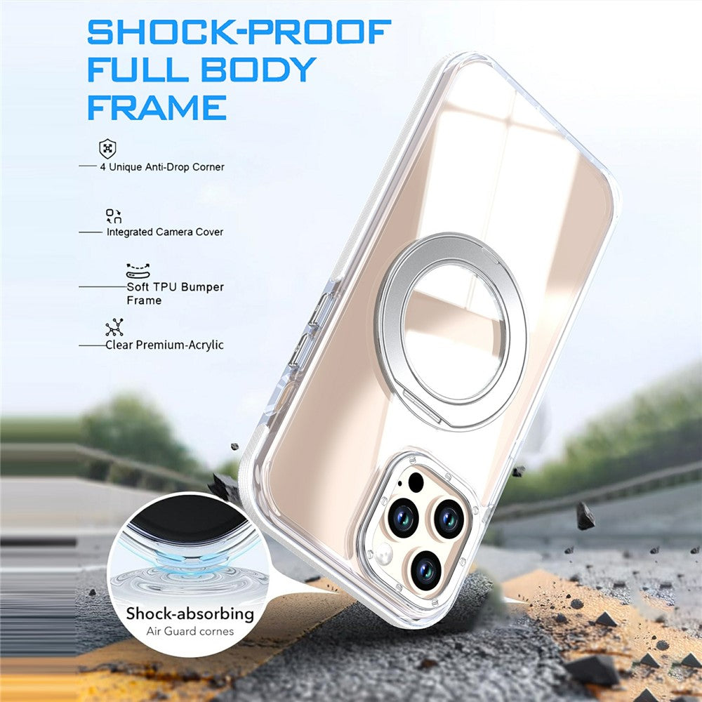 Til iPhone 12 Pro Max Magnetisk Cover Roterende Ring Kickstand Dobbeltfarvet Akryl + TPU Klart Telefoncover