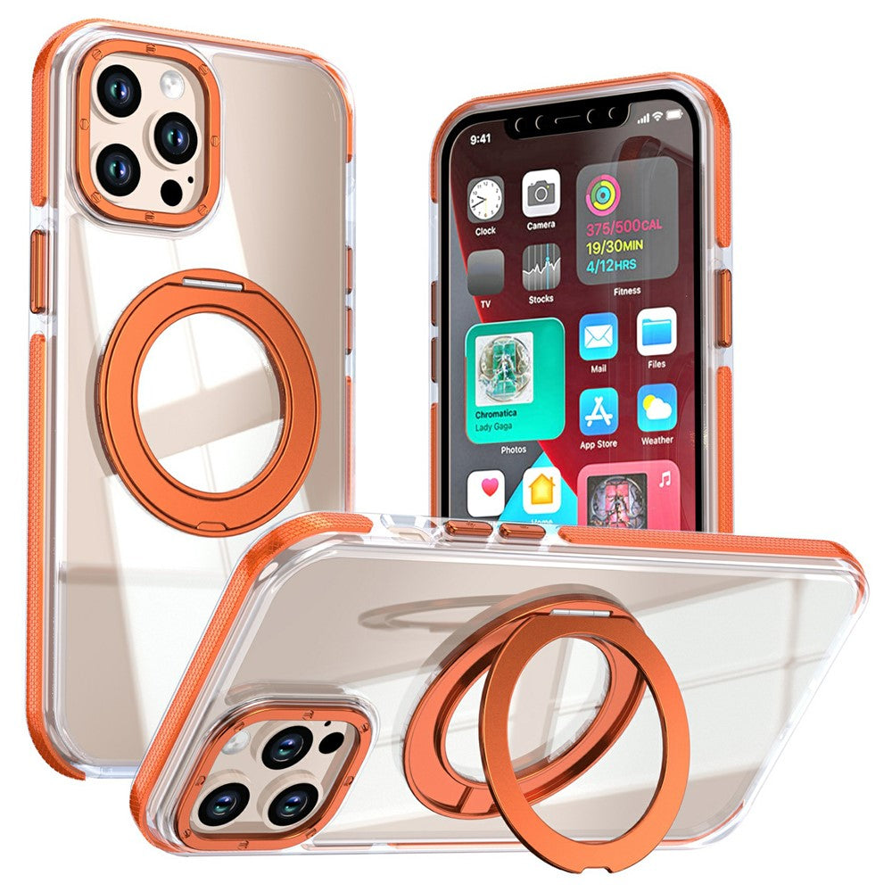 Til iPhone 12 Pro Max Magnetisk Cover Roterende Ring Kickstand Dobbeltfarvet Akryl + TPU Klart Telefoncover
