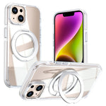 For iPhone 13 / 14 Magnetic Case Rotating Ring Kickstand Dual Color Acrylic + TPU Clear Phone Cover