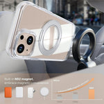 For iPhone 13 / 14 Magnetic Case Rotating Ring Kickstand Dual Color Acrylic + TPU Clear Phone Cover