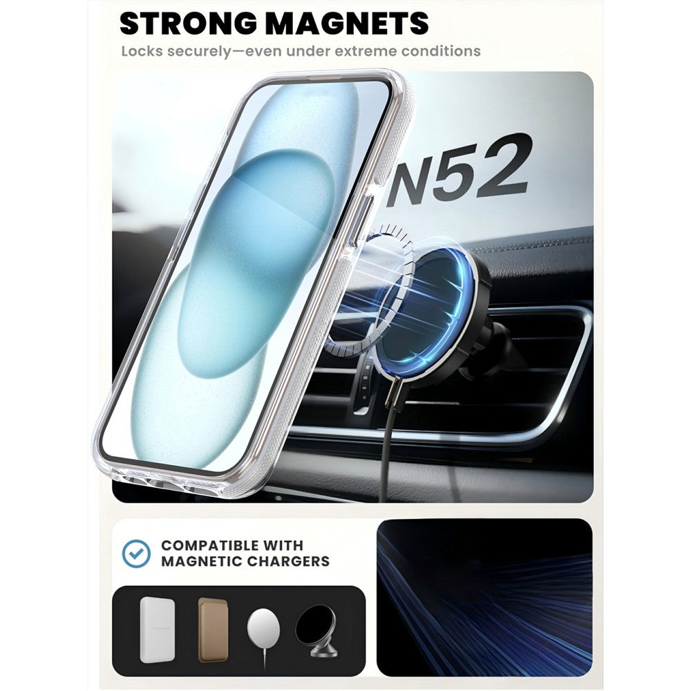 For iPhone 13 / 14 Magnetic Case Rotating Ring Kickstand Dual Color Acrylic + TPU Clear Phone Cover