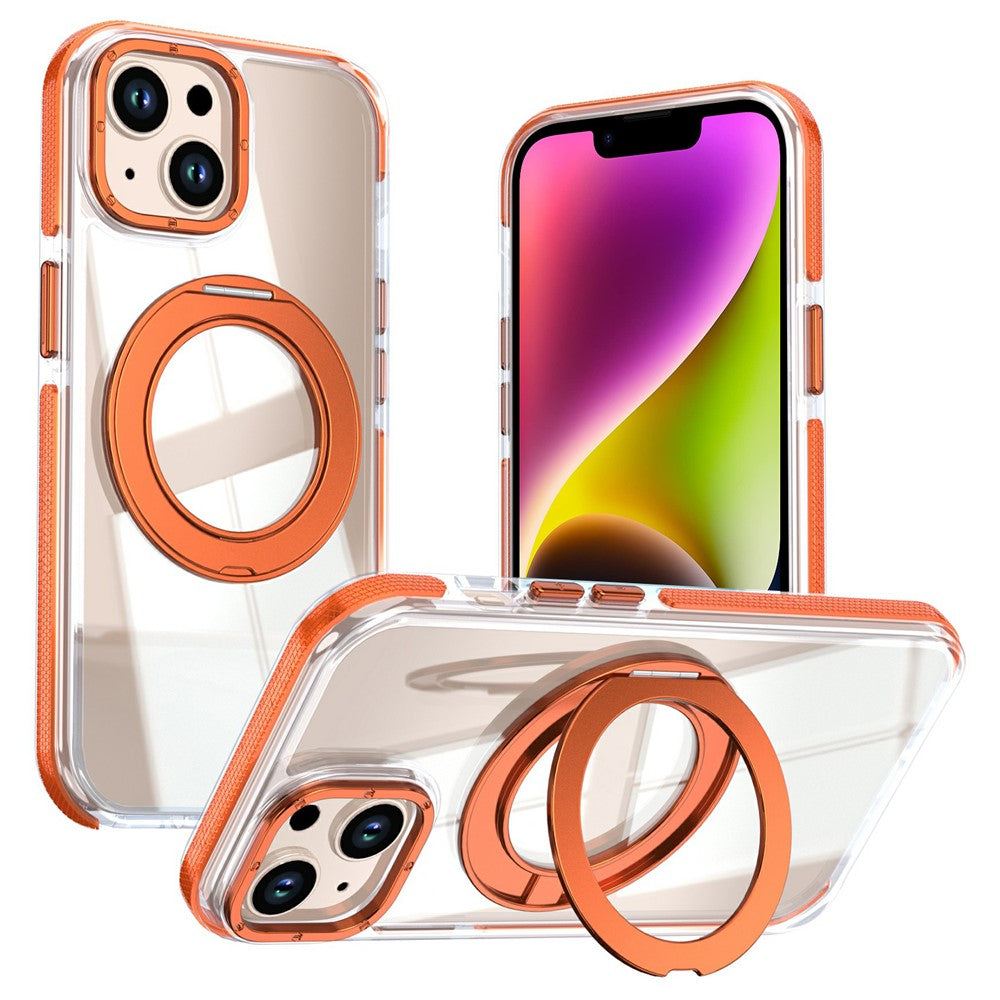 Til iPhone 13 / 14 Magnetisk cover med drejelig ring Kickstand Dual Color Akryl + TPU Gennemsigtigt telefoncover