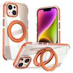 For iPhone 13 / 14 Magnetic Case Rotating Ring Kickstand Dual Color Acrylic + TPU Clear Phone Cover