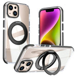 For iPhone 13 / 14 Magnetic Case Rotating Ring Kickstand Dual Color Acrylic + TPU Clear Phone Cover