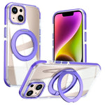 For iPhone 13 / 14 Magnetic Case Rotating Ring Kickstand Dual Color Acrylic + TPU Clear Phone Cover