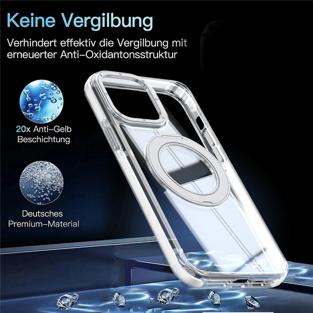 For iPhone 13 Pro Magnetic Case Rotating Ring Kickstand Dual Color Acrylic + TPU Clear Phone Cover