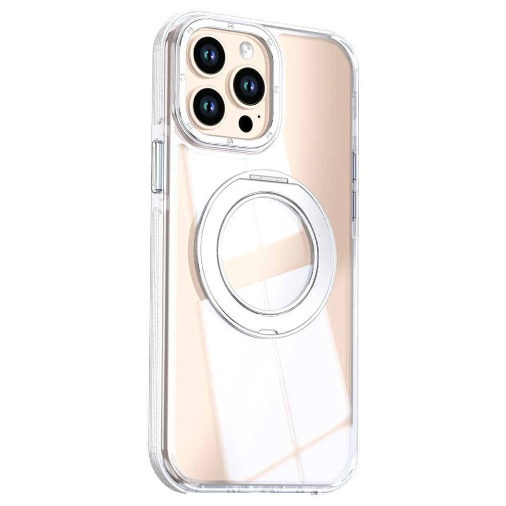 For iPhone 13 Pro Magnetic Case Rotating Ring Kickstand Dual Color Acrylic + TPU Clear Phone Cover