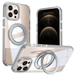 For iPhone 13 Pro Magnetic Case Rotating Ring Kickstand Dual Color Acrylic + TPU Clear Phone Cover