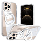 For iPhone 13 Pro Max Magnetic Case Rotating Ring Kickstand Dual Color Acrylic + TPU Clear Phone Cover