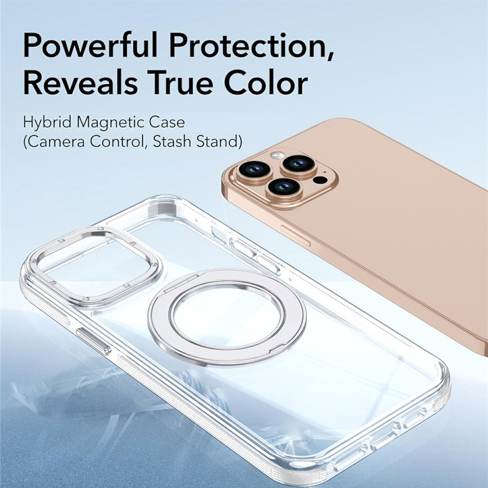 For iPhone 13 Pro Max Magnetic Case Rotating Ring Kickstand Dual Color Acrylic + TPU Clear Phone Cover