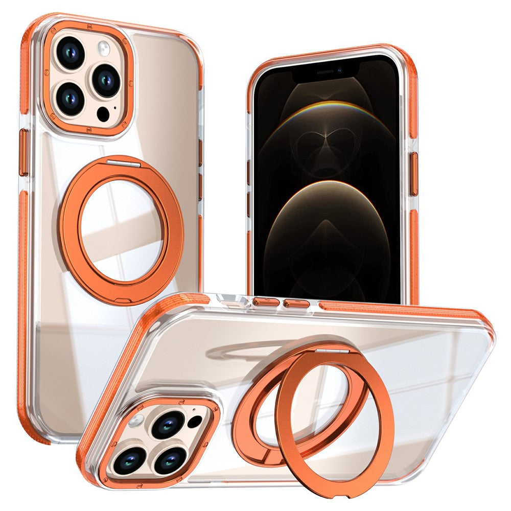 For iPhone 13 Pro Max Magnetic Case Rotating Ring Kickstand Dual Color Acrylic + TPU Clear Phone Cover
