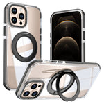 For iPhone 13 Pro Max Magnetic Case Rotating Ring Kickstand Dual Color Acrylic + TPU Clear Phone Cover