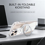 For iPhone 15 Magnetic Case Rotating Ring Kickstand Dual Color Acrylic + TPU Clear Phone Cover