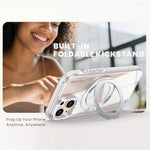 For iPhone 15 Magnetic Case Rotating Ring Kickstand Dual Color Acrylic + TPU Clear Phone Cover