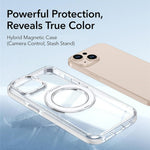 For iPhone 15 Magnetic Case Rotating Ring Kickstand Dual Color Acrylic + TPU Clear Phone Cover