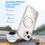 For iPhone 15 Magnetic Case Rotating Ring Kickstand Dual Color Acrylic + TPU Clear Phone Cover