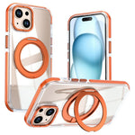 For iPhone 15 Magnetic Case Rotating Ring Kickstand Dual Color Acrylic + TPU Clear Phone Cover