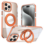For iPhone 15 Pro Magnetic Case Rotating Ring Kickstand Dual Color Acrylic + TPU Clear Phone Cover