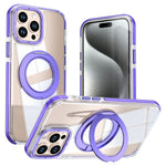 For iPhone 15 Pro Magnetic Case Rotating Ring Kickstand Dual Color Acrylic + TPU Clear Phone Cover