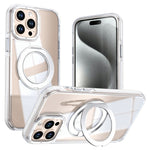 For iPhone 15 Pro Max Magnetic Case Rotating Ring Kickstand Dual Color Acrylic + TPU Clear Phone Cover