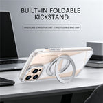 For iPhone 15 Pro Max Magnetic Case Rotating Ring Kickstand Dual Color Acrylic + TPU Clear Phone Cover