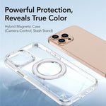 For iPhone 15 Pro Max Magnetic Case Rotating Ring Kickstand Dual Color Acrylic + TPU Clear Phone Cover
