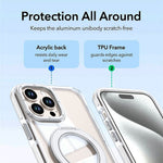 For iPhone 15 Pro Max Magnetic Case Rotating Ring Kickstand Dual Color Acrylic + TPU Clear Phone Cover