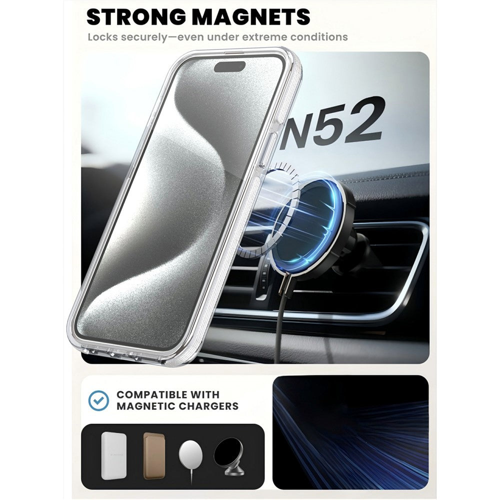 For iPhone 15 Pro Max Magnetic Case Rotating Ring Kickstand Dual Color Acrylic + TPU Clear Phone Cover