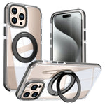 For iPhone 15 Pro Max Magnetic Case Rotating Ring Kickstand Dual Color Acrylic + TPU Clear Phone Cover